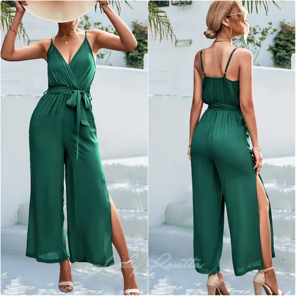 Stylish Slit Jumpsuit with Spaghetti Straps and Tie Belt - Picture 5 of 6